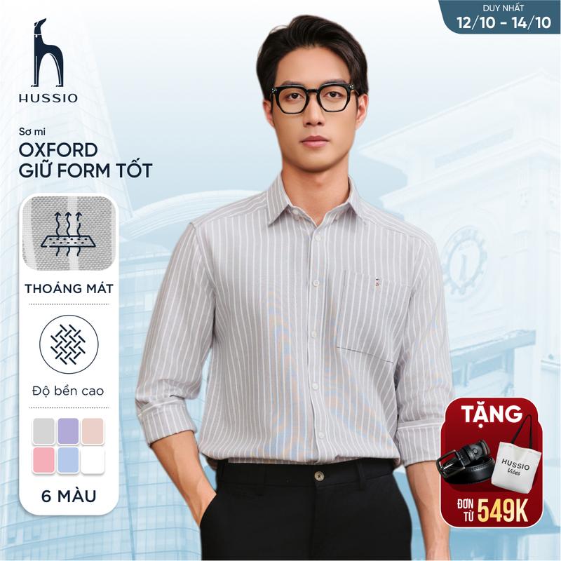 [UPDATE MÀU MỚI] Áo sơ mi nam tay dài ANCHOR STRIPES thêu logo, vải Oxford cao cấp, thoáng mát, đứng form - HUSSIO