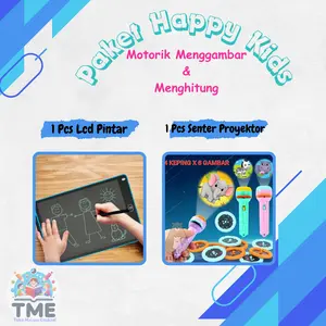 [TME] Mainan Happy Kids Edukatif Lcd Drawing Tablet Senter Proyektor anak anak Toy