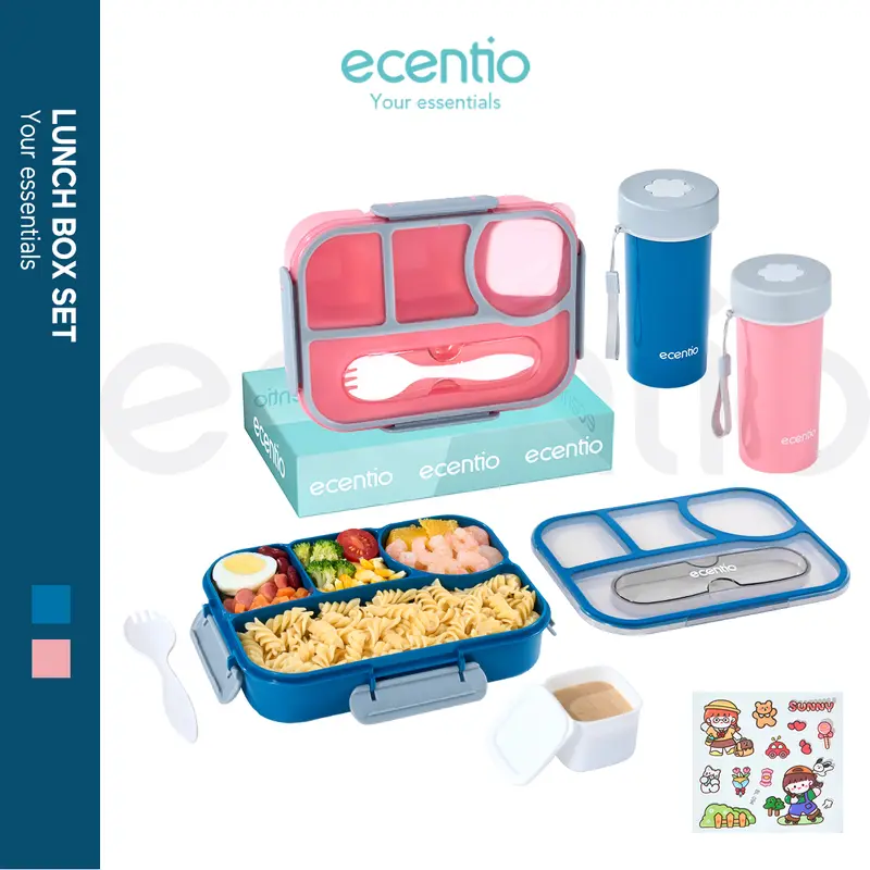 ecentio Kotak Makan 1100ml set sekat 4 sticker Lunch box BPA FREE 0
