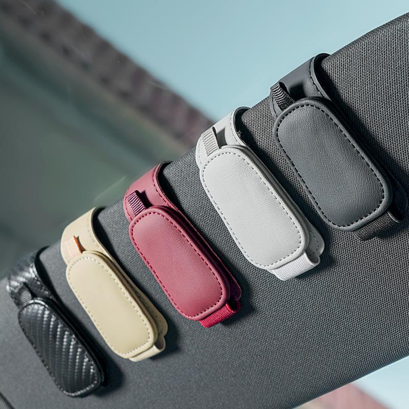 Product Introduction of Magnetic PU Leather Sunglass Holder Clip Sun Visor Glasses Card Clip Holder Interior Car Accessories 2