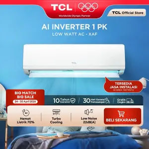 TCL AC Inverter 1PK - Tersedia Pemasangan - AI Tech Hemat Listrik 70% - Anti Bising - Cepat Dingin - Turbo Cooling - Low Watt - Mini Full Set Baru - 1/2 0.5 PK (Model: TAC-09CSD/XAFI2)