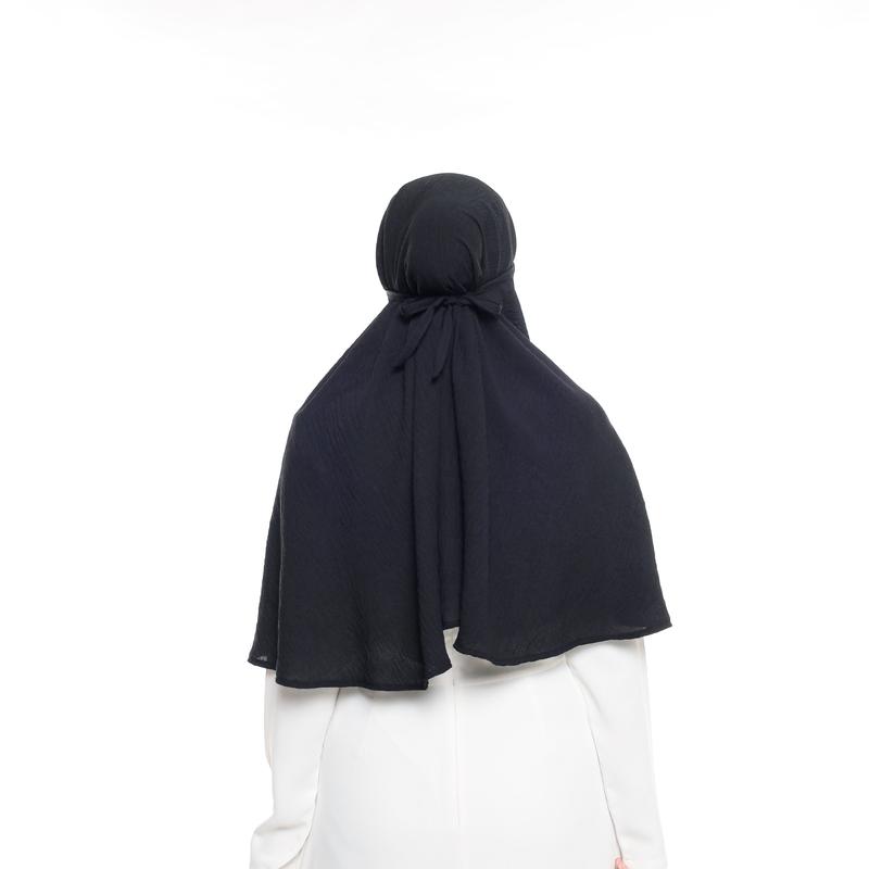 Bergo Crinkle - Kerudung Langsung Cantik- Bergo Jasmine Tekstur Rami Muslim Nyaman - Lami Hijab Hitam Simple Instan Panjang 5