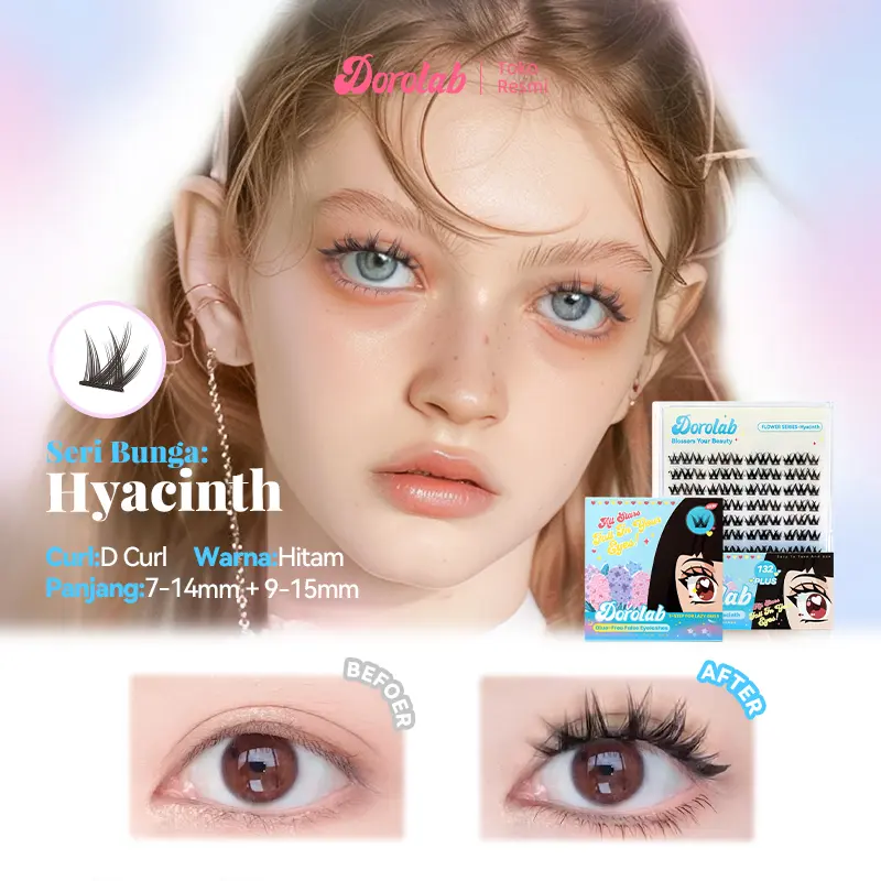【Pengiriman 24 jam】DOROLAB 【Flower Series】【IRIS】【Tulip】【Hyacinth】Bulu mata palsu pemula bebas lem tidak perlu menggunakan lem bulu mata palsu dapat digunakan kembali Eyelash extension set 2