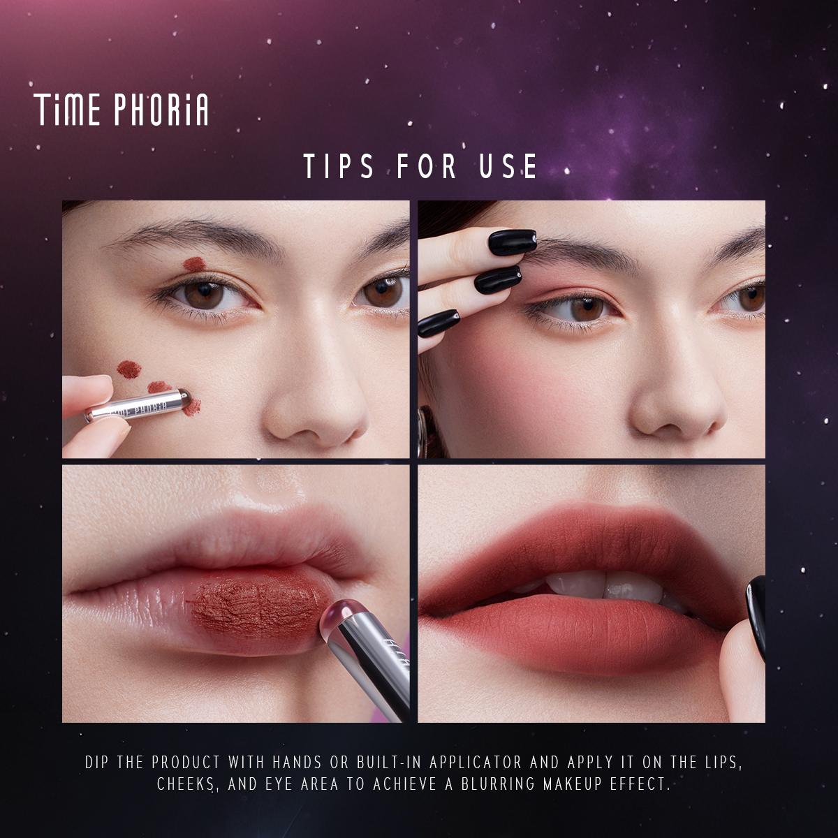 [Limited 69k!] TIME PHORIA Orbita 3-in-1 Blurring Pot Liptint Lucu Lipstik Tahan Lama Lip Cream Waterproof Gincu Anti Air Blush On Eyeshadow High Pigment Color