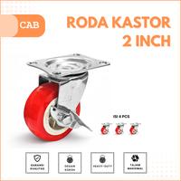 Gambar CAB Roda Kastor 2 Inch Rem PU Merah Swivel 360° Plat (4 Pcs) Heavy Duty Anti Bising dari cabofficialstore Kota Surabaya 1 Tokopedia