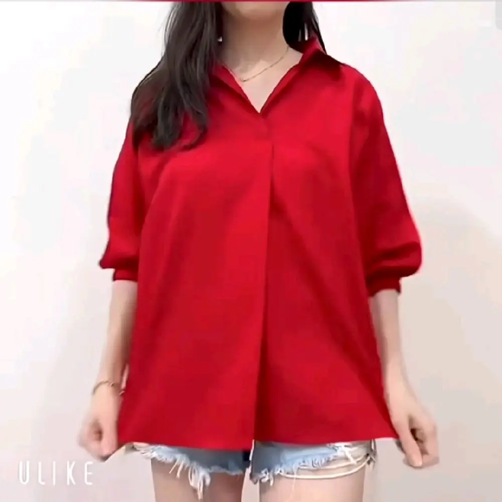 BLOUSE / ATASAN WANITA V-NECK LENGAN 7/8 KARET