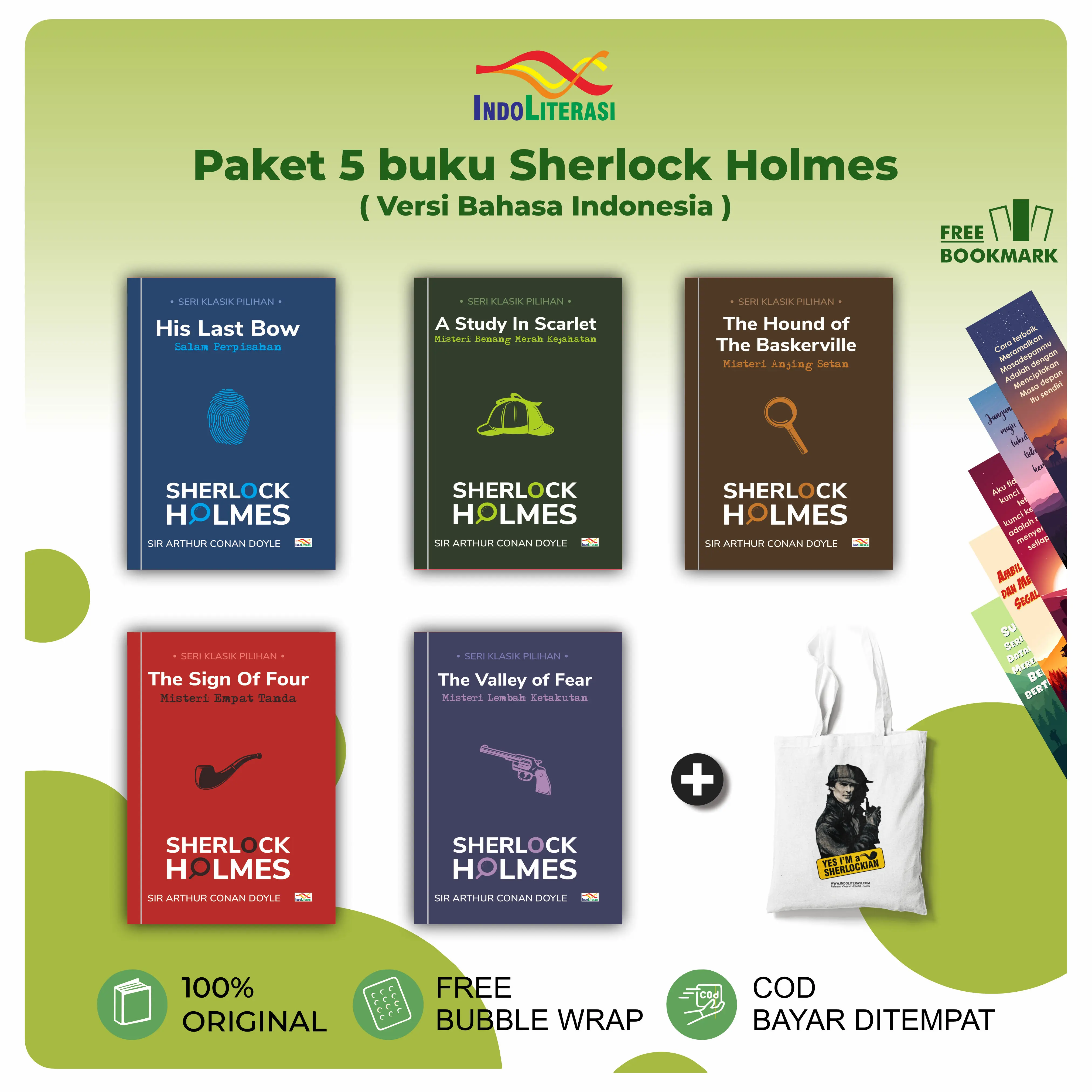 Novel Populer 2025 Sherlock Holmes versi Bahasa Indonesia (1 Paket Isi 5)
