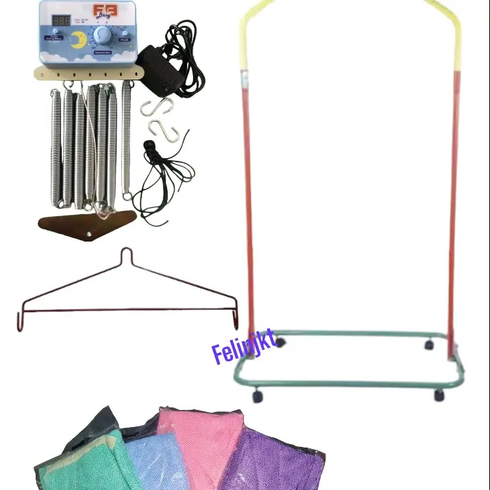 1set tiang ayunan, mesin otomatis bayi, kain dan hanger segitiga 1