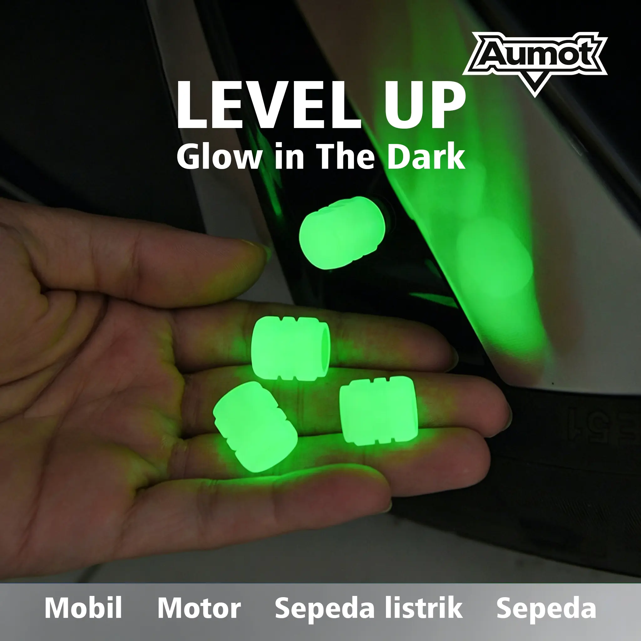 AUMOT Tutup Pentil Ban Universal Glow in the Dark Penutup Pentil Ban Bersinar di Malam Tutup Pentil Ban Indikator Tekanan Angin lampu led indikator sepeda nyala titanium tutup ban mobil menyala sepeda roket Motorcycle Car