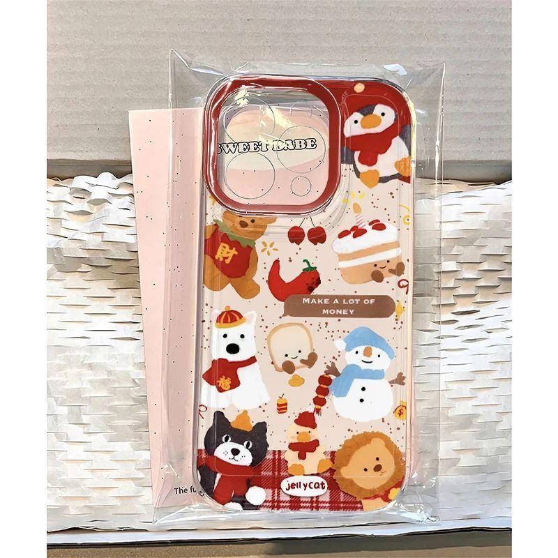 Khuyến mãi lớn! Ốp lưng trong suốt kiểu space cho iPhone chống trượt tay, nút bấm nhạy không kẹt, họa tiết thú dễ thương năm mới, phù hợp mọi dòng iPhone