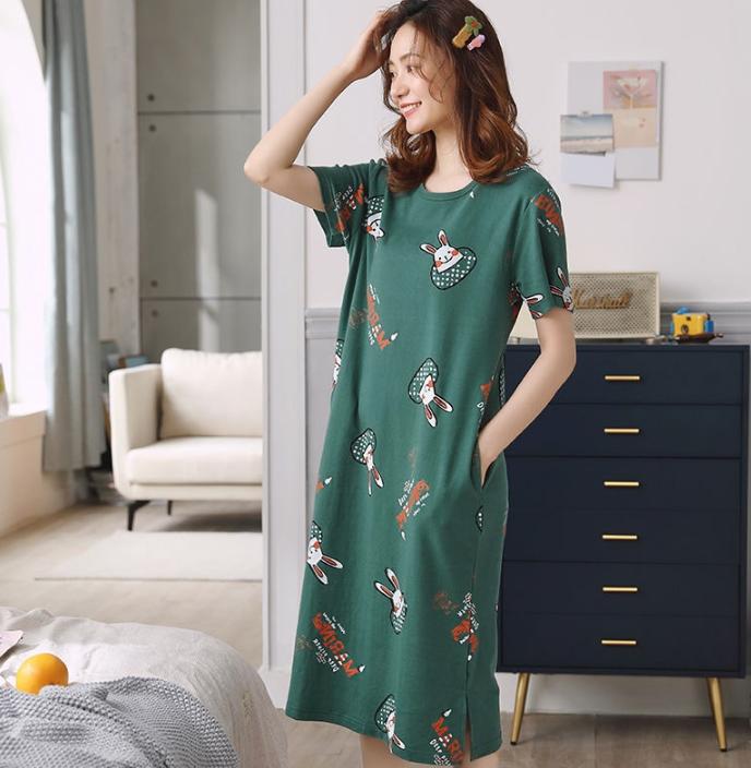 Baju Tidur Wanita Daster Dewasa Motif Gaun Malam Piyama Kaos Fashion Perempuan Remaja Murah Kekinian Lengan Pendek 3