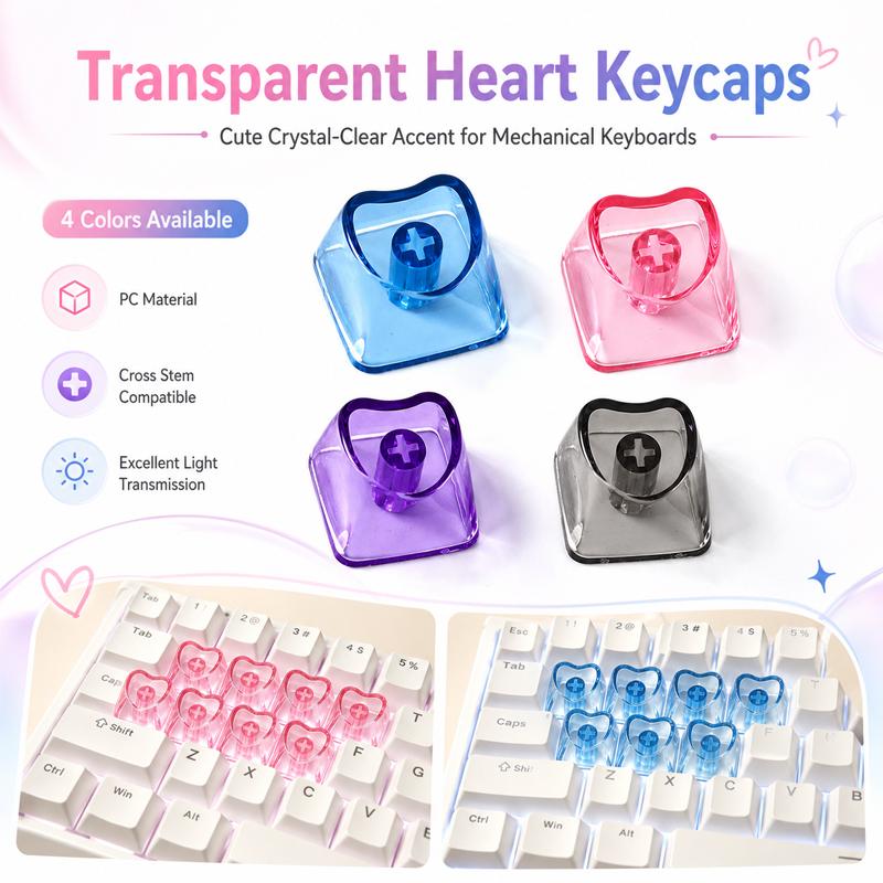 Bộ phím PC trong suốt hình trái tim nhiều màu sắc - Tương thích với chân cắm…