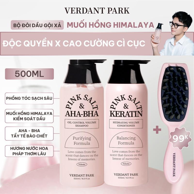 Bộ đôi Dầu Gội Xả VERDANT PARK 500ml muối hồng Himalaya Pink Salt AHA BHA Oil Control Volume Shampoo kiềm dầu phồng tóc Keratin Hydrating Volume Conditioner dưỡng ẩm phục hồi tóc hư tổn hương nước hoa thơm lâu COMBO46