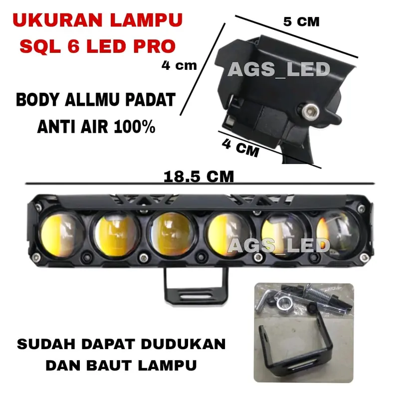 LAMPU SOROT SQL 6 LED PRO SUPER TERANG LASER LED CAHAYA KUNING PUTIH/LAMPU SOROT MOTOR DAN MOBIL SQL 6 LED PRO 7