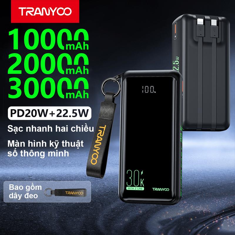   TRANYOO  Sạc Dự Phòng K16 10000mAh Màn Hình Hiển Thị Pin Tích Hợp 2 Cáp Dung lượng lớn tương thích iphone android Sạc Pin Phụ Kiên sạcdựphòng Pin Dự Phòng Phụ Kiện Led Led 