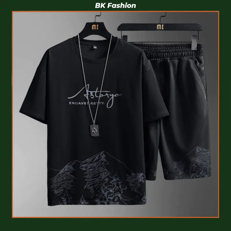 Bộ quần áo thể thao nam Astorgo chất thun lạnh co giãn thấm hút mồ hôi tốt Menswear