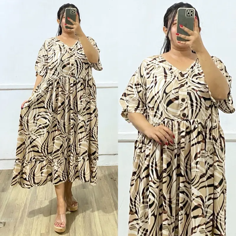 Daster Rayon Jumbo Wanita LD 140cm Lengan Pendek Rample Bawah Busui Able Nyaman Lembut dengan Kancing Aktif di Depan 4