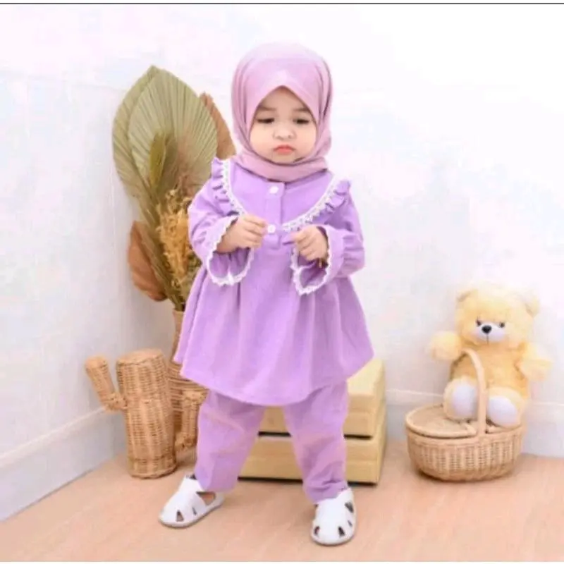 setelan baju muslim anak / setelan bayi perempuan 1-5 tahun Celana Panjang Variasi Renda 5