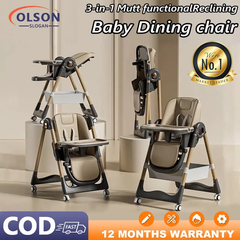 【SG STOCK】 Folding baby high chair, multi-functional baby high chair, adjustable height, back and tray folding feeding chair 3 in 1 baby high chair