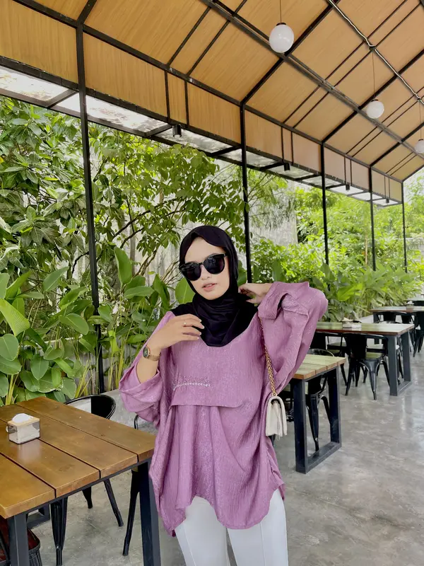 ALISA KAFTAN BLOUSE RAYA SILK Simple Muslim Payet Atasan Lebaran 3