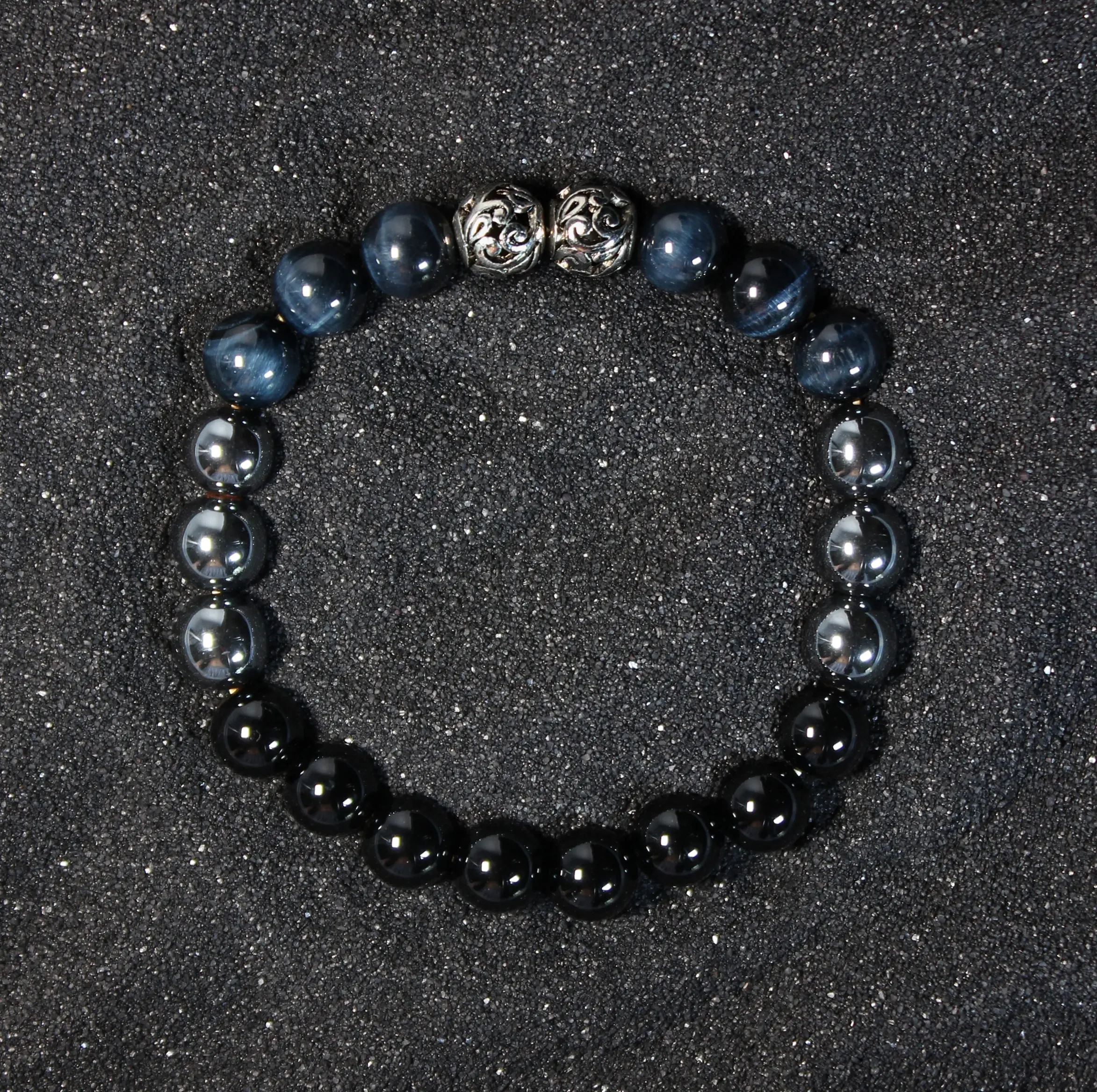 A007 Blue Tiger Eye, Hematite & Onyx Bracelet (8mm)