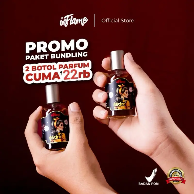 Promo Bundling 2 Botol Parfum Inflame  Desire + Eau De Parfume - InflameParfume - Parfum Laki Laki Cowok TahanLama 24 Jam Parfum Cowok WangiWoody Vanilla Wangi Maskulin