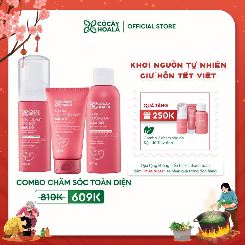 MUA 1 TẶNG 1 Combo chăm sóc da Đậu Đỏ: Sữa rửa mặt tạo bọt Đậu Đỏ 150g Mặt Nạ Tẩy Tế Bào Chết Đậu Đỏ 2in1 150g Toner Đậu Đỏ 150g - Làm sạch Dưỡng Da Hỗ Trợ Cấp Ẩm Hỗ Trợ Tẩy Da Chết Skincare