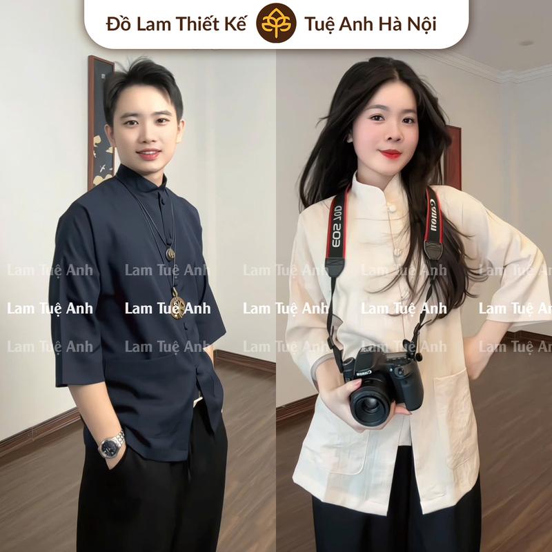 MỘC LAM Đồ lam đi chùa pháp phục LẺ ÁO LẺ QUẦN nam nữ cúc bọc vải đũi cao cấp mềm mát