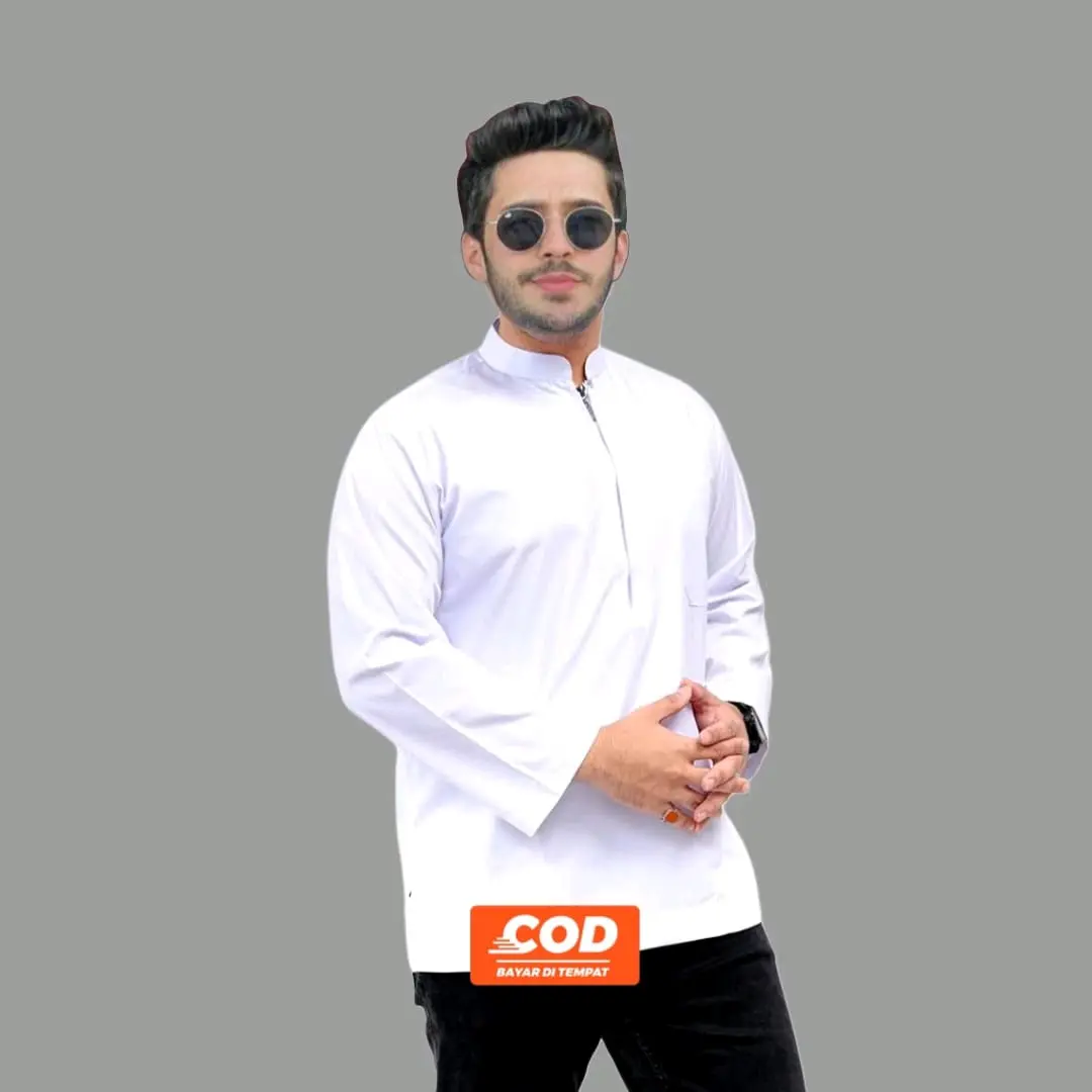 Baju Koko Dewasa Resleting Polos Lengan Panjang terbaru Atasan Muslim Pria Dewasa Katun