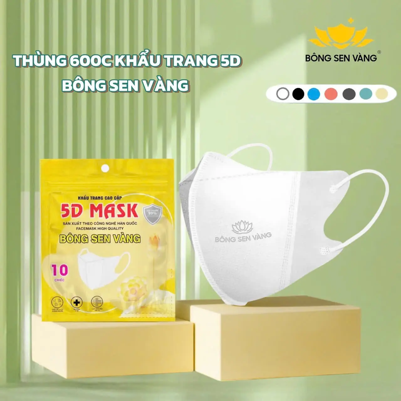 600 cái Khẩu Trang 5D Bông Sen Vàng Phụ Kiện, thương hiêụ VN uy tín