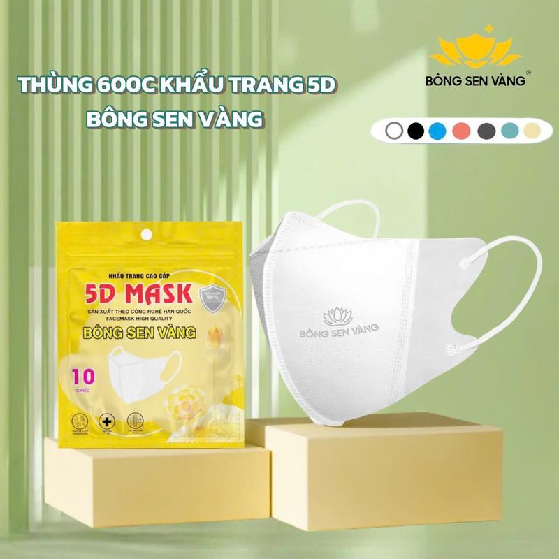  600 cái Khẩu Trang 5D Bông Sen Vàng Phụ Kiện thương hiêụ VN uy tín 