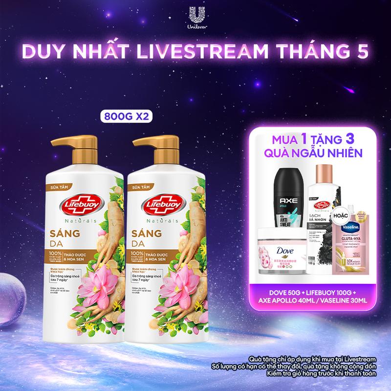 [KOL Live 2] Combo 2 Sữa tắm Lifebuoy Thảo dược & Hoa sen Detox và Bảo vệ khỏi vi khuẩn 800g x2 [2]