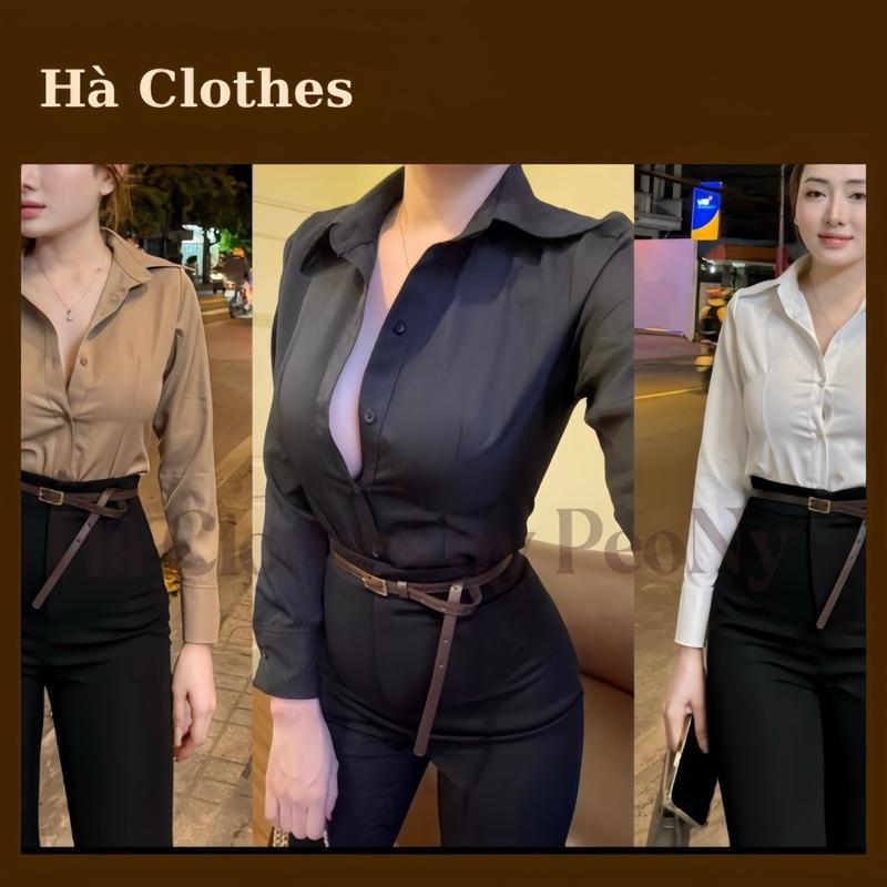 A-01 ÁO SƠ MI NỮ TAY DÀI TRƠN BASIC- FORM NHỎ -Có chiết eo nhẹ- Women Top Cotton Hà Clothes by Peony
