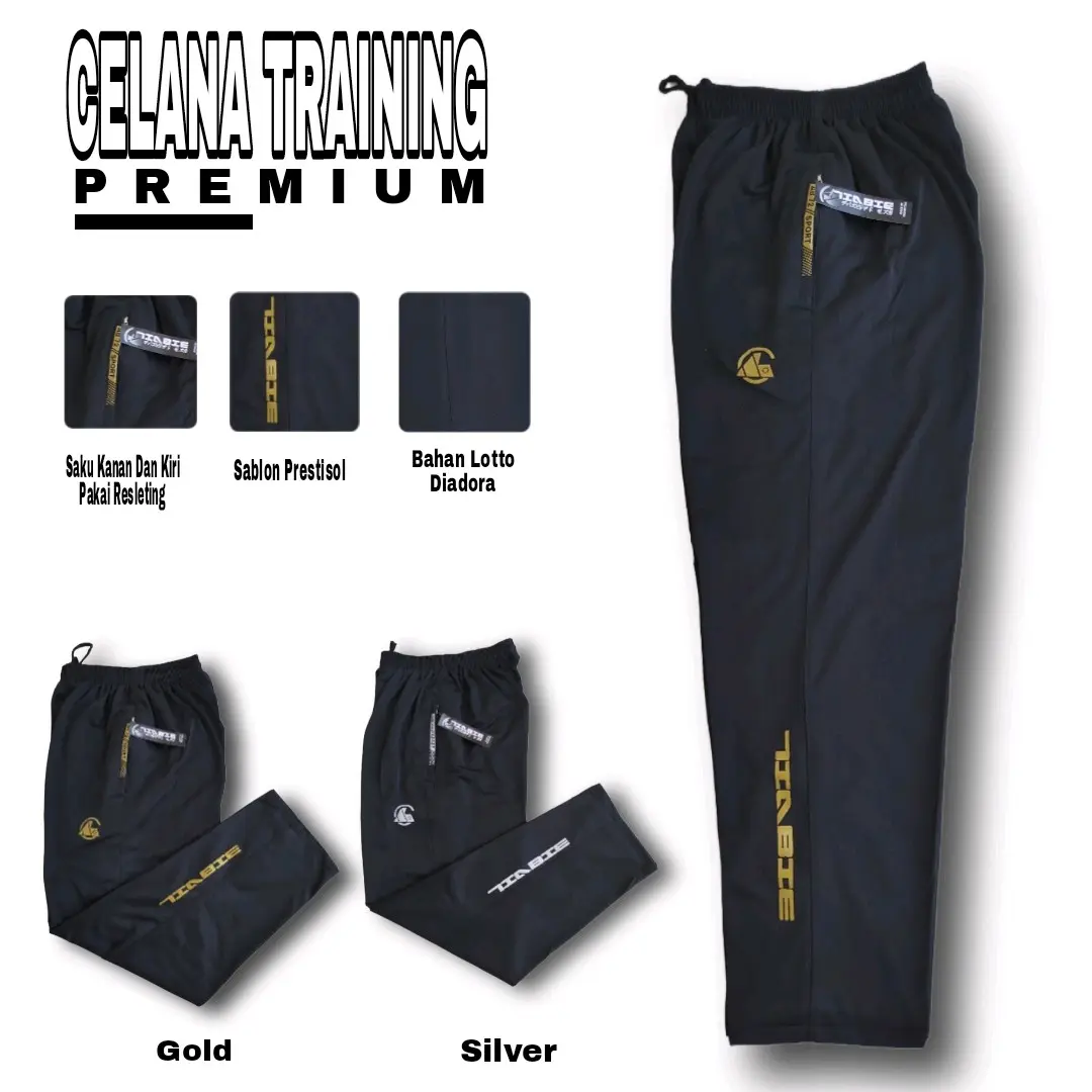 Tiabie Celana Training Panjang Olahraga Senam Lari Bahan Lotto Premium dengan Sablon Prestisol dan Saku Resleting Sport