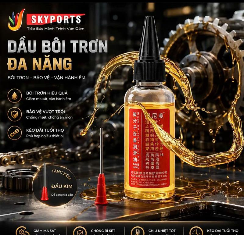 Dầu bôi trơn đa năng thích hợp cho các bộ phận cơ khí, xe đạp, động cơ, bản lề…