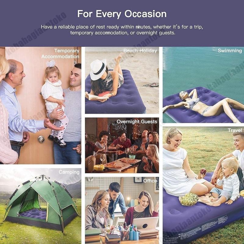 Bestway Kasur Angin Queen Size kasur portable Travelling Kasur Tiup Biru Kasur Angin Double/Kasur Angin Double Murah Single Kasur Berkemah Camping Lipat Tiup Portable/Matras Kasur Angin Karet Sofa Bed Pompa Angin Listrik Pompa Kasur Angin + pompa 6