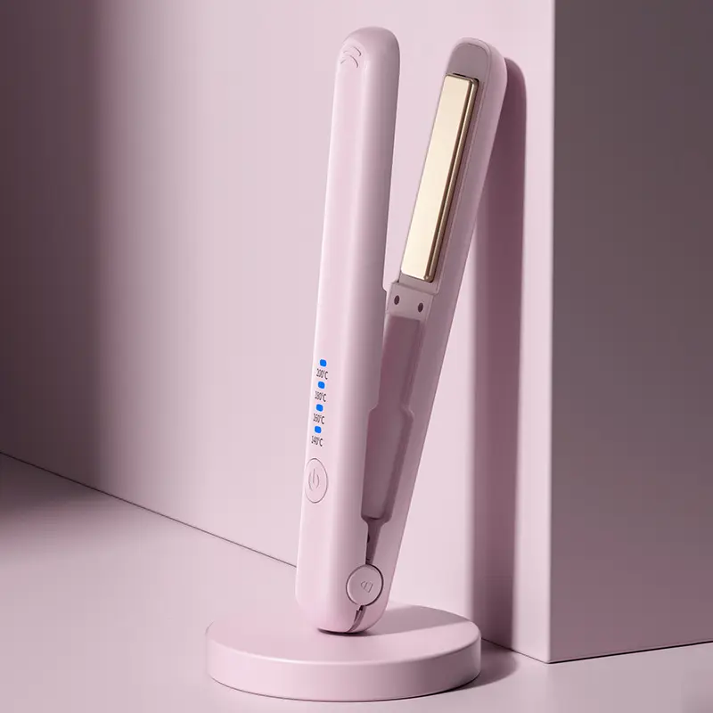 2-in-1 Mini Portable Flat Iron, Rechargeable Battery, Cordless Hair Straightener and Curler, 4-Level Heating, Travel Size Comfort