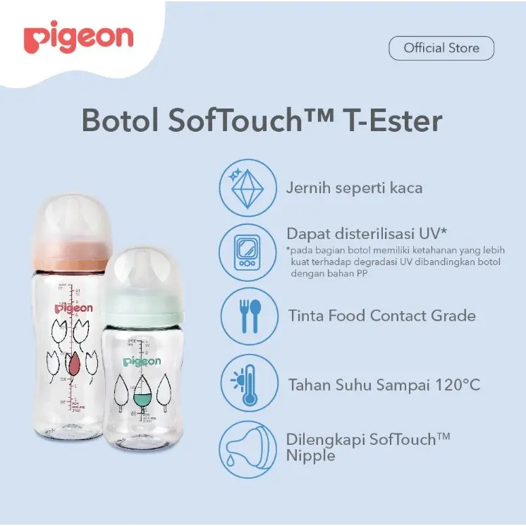 (NEW T-ESTER) Pigeon T-ester Wideneck BPP 200ml 300ml White Green Peach W/ P-PLUS Soft Touch TM Gen 3 Botol Accessories 3