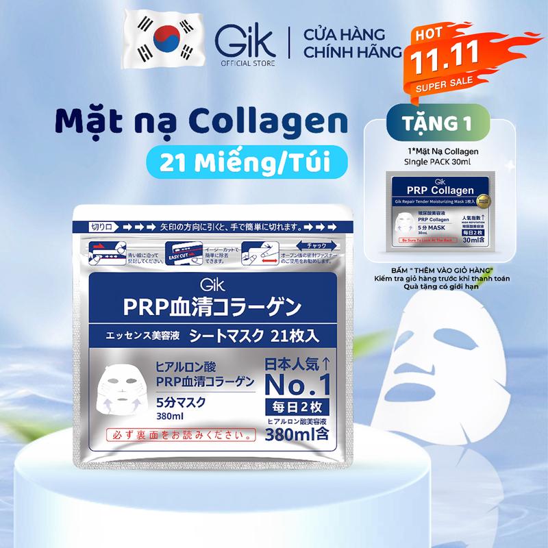 【V.Mega GIK Hàn Quốc buy 1 get 22 miếng Mặt nạ,PRP Collagen OR Tender,B5 B3 21 Miếng Túi,GIK Hàn Quốc.Dưỡng Ẩm Phục Hồi Làn Da Hàn Quốc Giúp Cấp Ẩm Cho Da Nhạy Cả & Mỏng Yếu 380ml