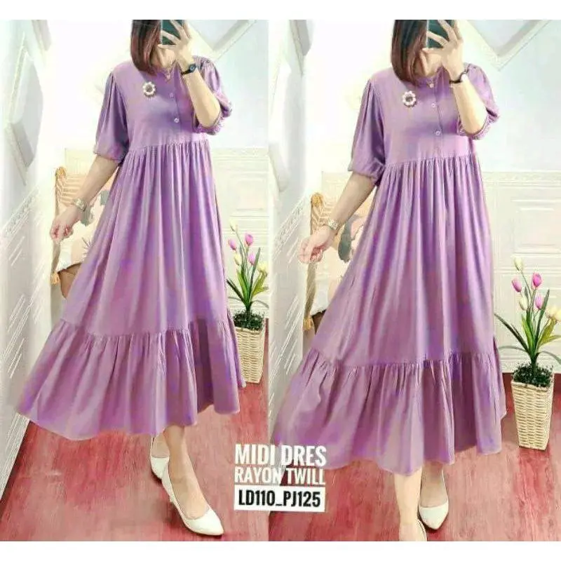 Daster Nabila Polos Jumbo Rayon Premium // Dress midi Jumbo rayon premium Nyaman Wanita Bumil Kancing Karet 1