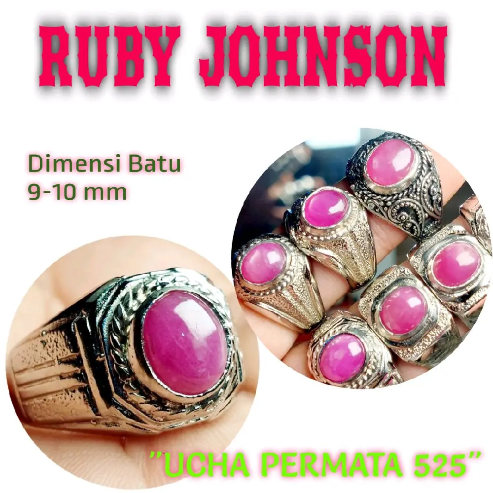 cincin batu permata ruby johnson star nginden patwa asli natural ruby daging pink Ring Elegan 9-10mm / 90rb