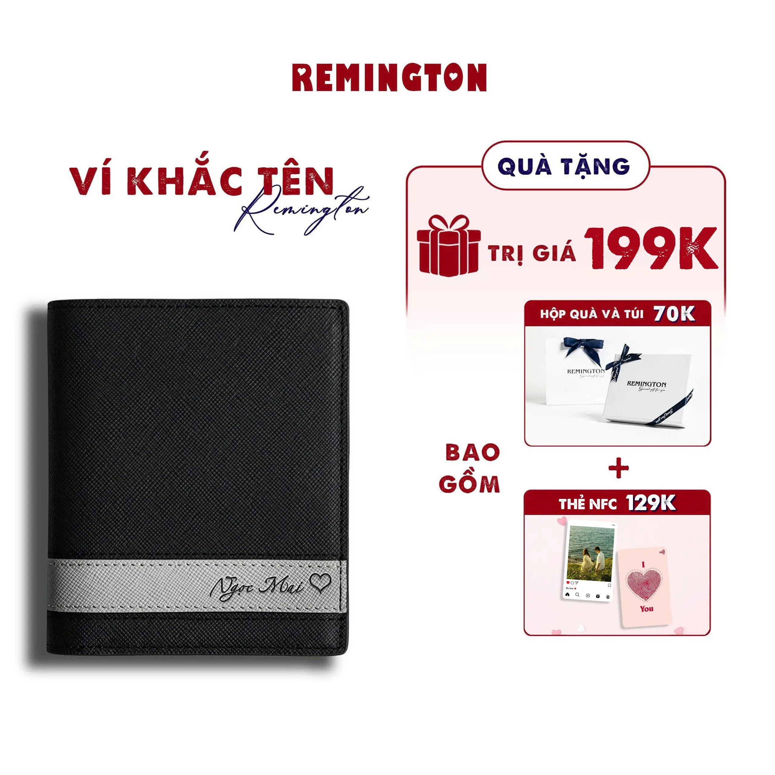[ Fullbox Đã Gói Quà ] Ví nam khắc tên theo yêu cầu Remington - Cosmos đứng miễn phí in 3 ảnh và tặng kèm hộp, túi giấy làm quà tặng cho người yêu, chồng  hoặc bố Kem Wallet