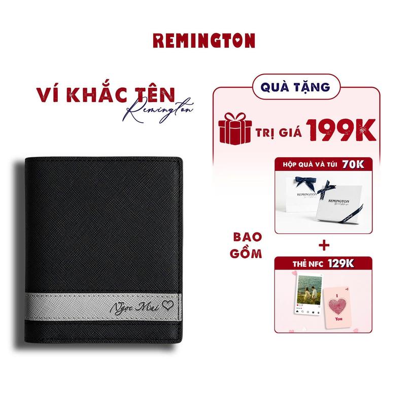    Fullbox Đã Gói Quà   Ví nam khắc tên theo yêu cầu Remington - Cosmos đứng miễn phí in 3 ảnh và tặng kèm hộp túi giấy làm quà tặng cho người yêu chồng  hoặc bố Kem Wallet 