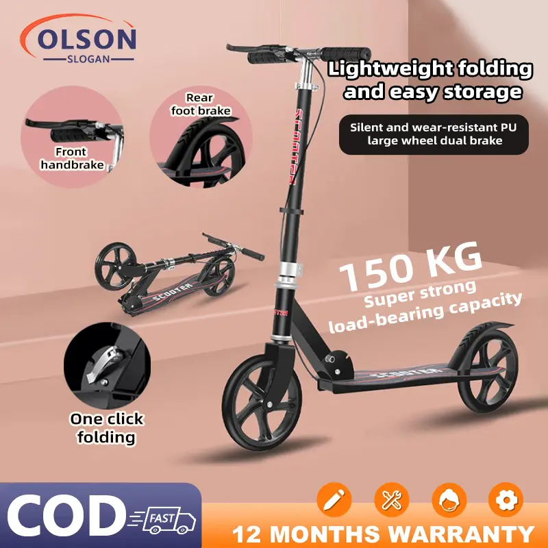 [SG STOCKS] Foldable Kick Scooter Children Kids Youth Teenagers Adults Hand Brake Foot Brake