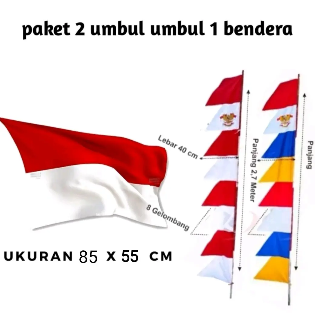 TERLARIS! Paket Bendera Umbul Umbul 2 In 1 Bendera Indonesia Merah Putih / Umbul² Gergaji Warna Paket Murah