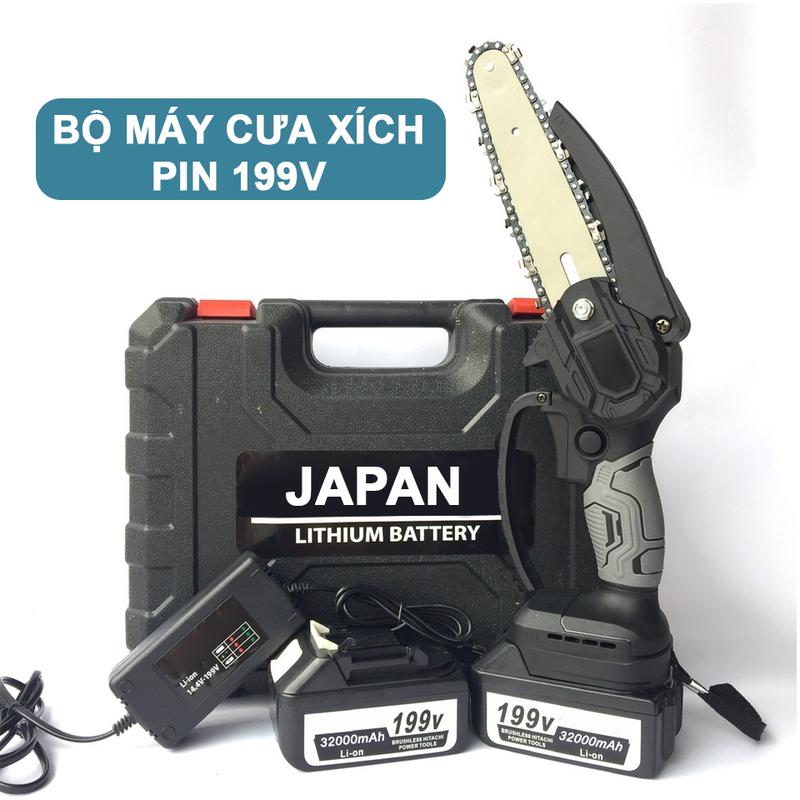 [BÁN CHẠY] Máy Cưa Xích Cầm Tay, Máy Cưa Gỗ Mini Dùng PIN 5 CELL 199V Cắt Gỗ Tỉa Cành Cực Bén, Động Cơ Lõi Đồng Chạy Êm, Bảo Hành 12 Tháng