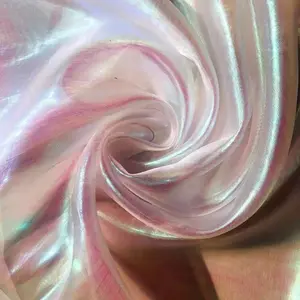 Laser Tulle Fabric Sewing Mesh Cloth Multicolor Organza Clothing Material DIY Sewing Stage Performance Clothing 150x100cm - Lake Blue 100cmx150cm