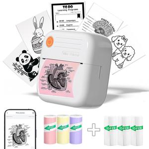 ポータブルミニステッカープリンター 1台 USB充電式ワイヤレスプリンター 写真、ジャーナル、メモ用紙付き