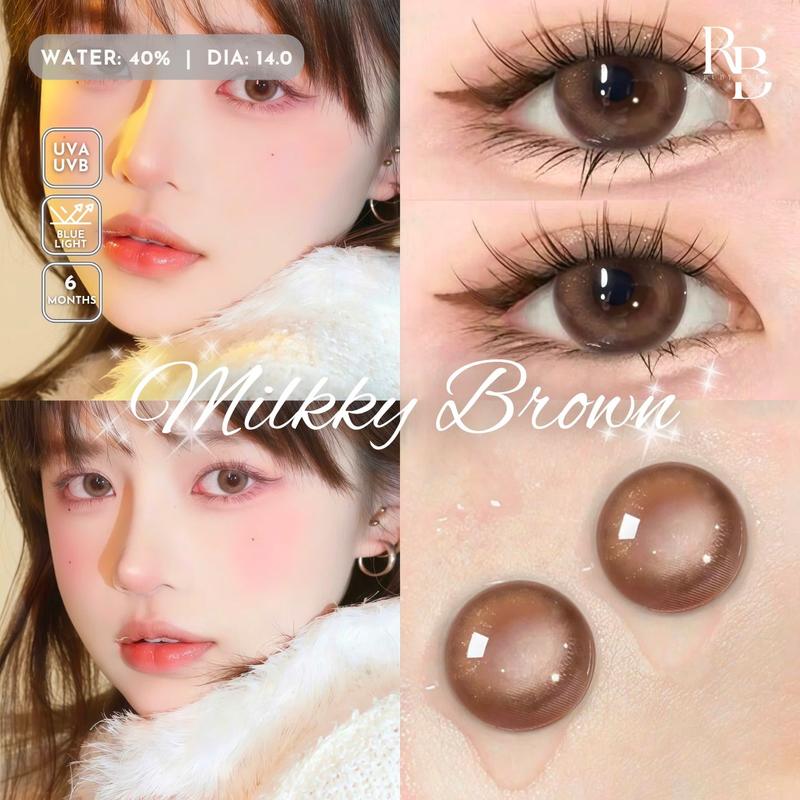 0 ĐỘ 1 Cặp Kính Áp Tròng Màu Nâu Nhũ Milky Brown Lens Mắt Màu Nâu Nhũ + Tặng Kèm Khay Dụng Cụ Đeo