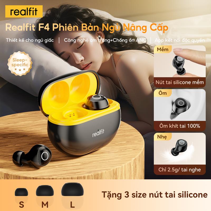  【Nâng cấp mới Tai nghe ngủ Realfit F4 – Âm thanh trắng & Chống ồn chủ động ANC kết hợp điều khiển qua ứng dụng Đệm tai silicone mềm Bluetooth 6.0 Âm thanh Hi-Fi​ 